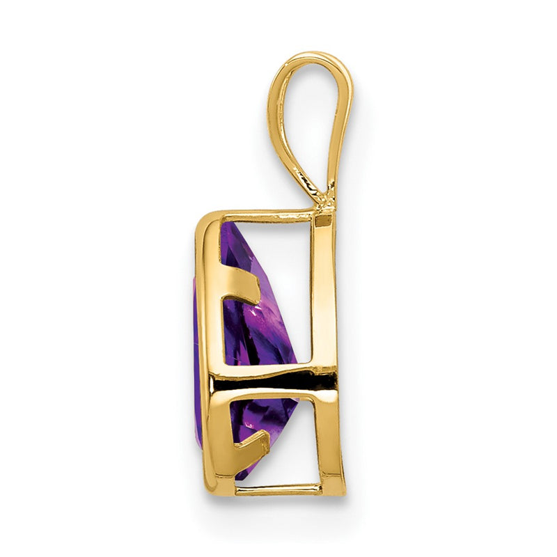 14K Yellow Gold 8x5mm Pear Amethyst Checker bezel pendant