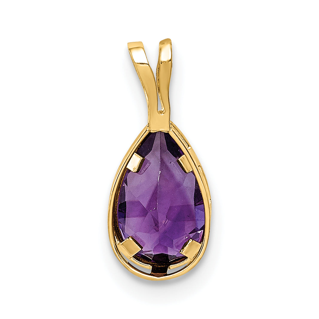 14K Yellow Gold 8x5mm Pear Amethyst Checker bezel pendant