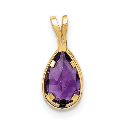 14K Yellow Gold 8x5mm Pear Amethyst Checker bezel pendant