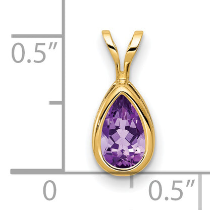 14K Yellow Gold 8x5mm Pear Amethyst Checker bezel pendant