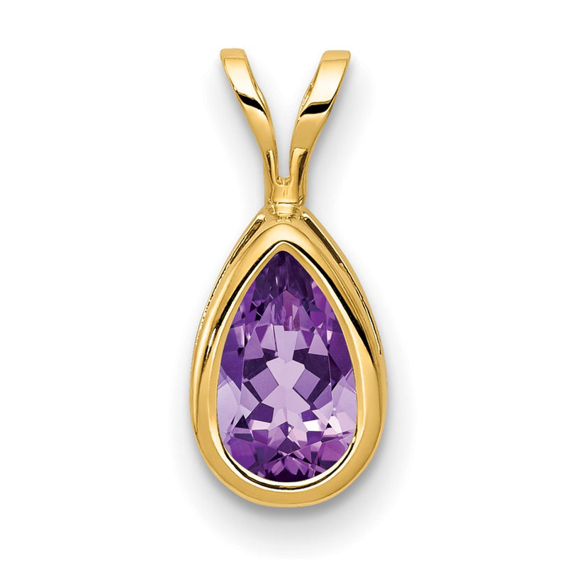 14K Yellow Gold 8x5mm Pear Amethyst Checker bezel pendant