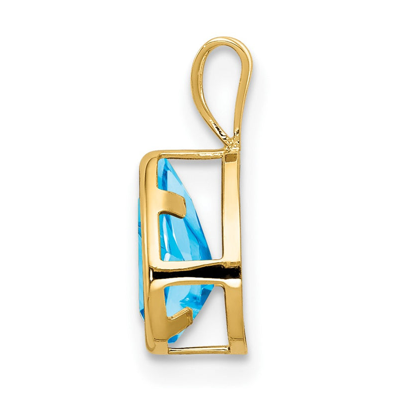 14K Yellow Gold 8x5mm Pear Blue Topaz bezel pendant
