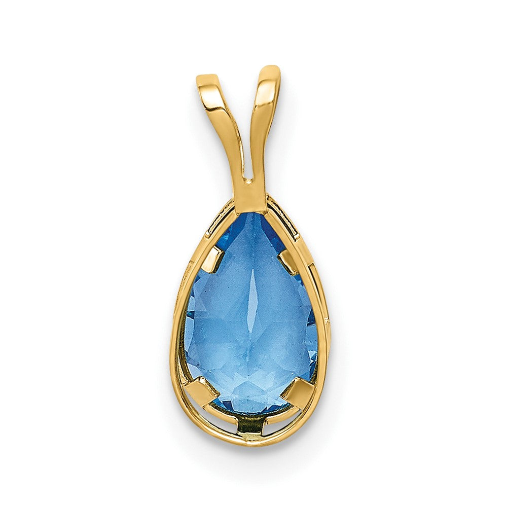 14K Yellow Gold 8x5mm Pear Blue Topaz bezel pendant