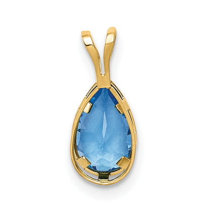 14K Yellow Gold 8x5mm Pear Blue Topaz bezel pendant