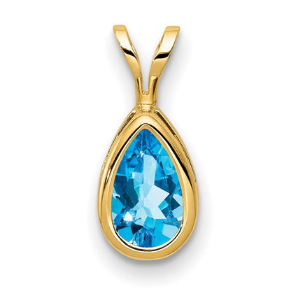 14K Yellow Gold 8x5mm Pear Blue Topaz bezel pendant