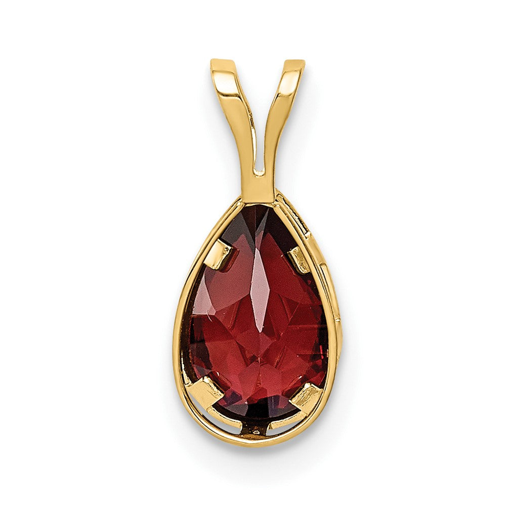 14K Yellow Gold 8x5mm Pear Garnet bezel pendant