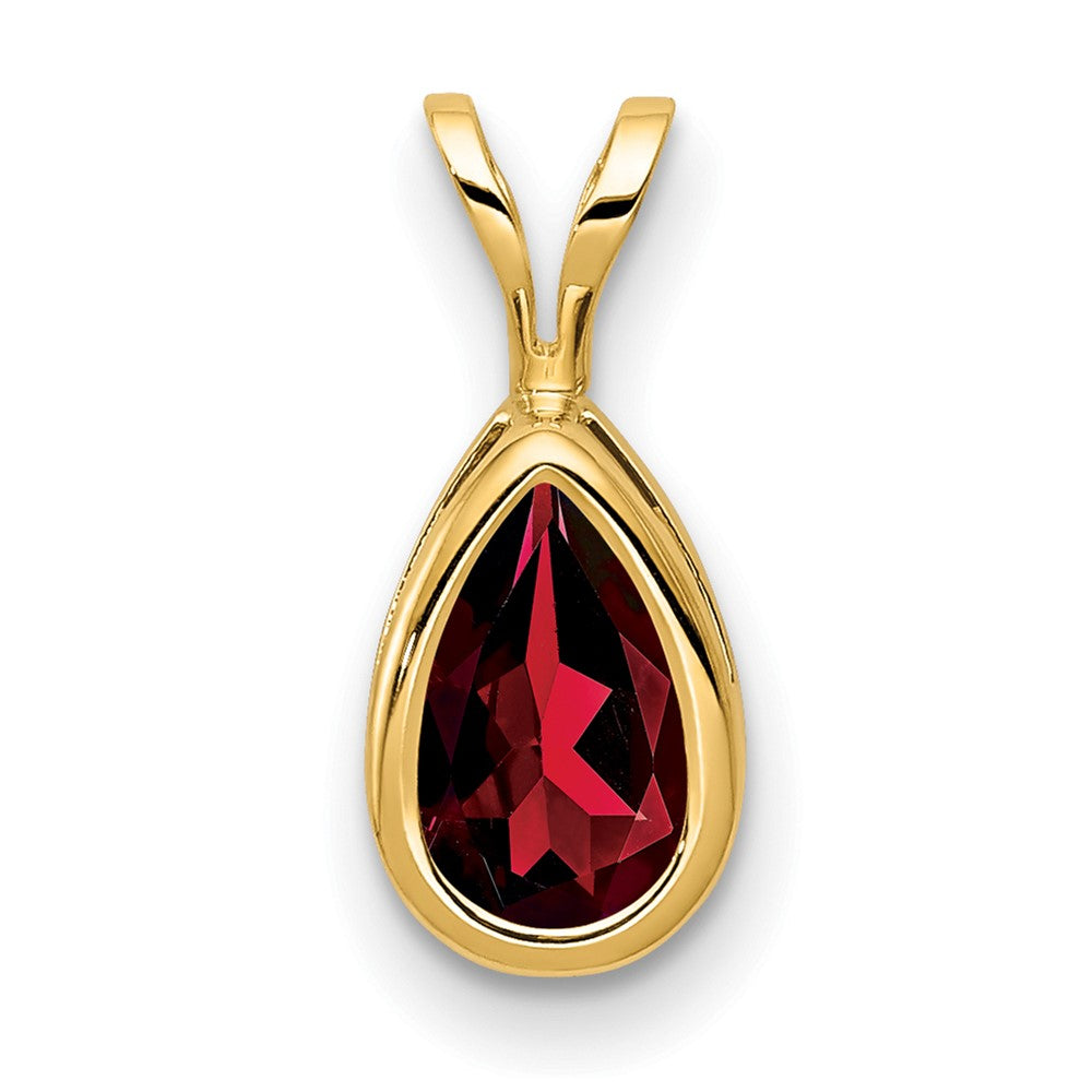 14K Yellow Gold 8x5mm Pear Garnet bezel pendant