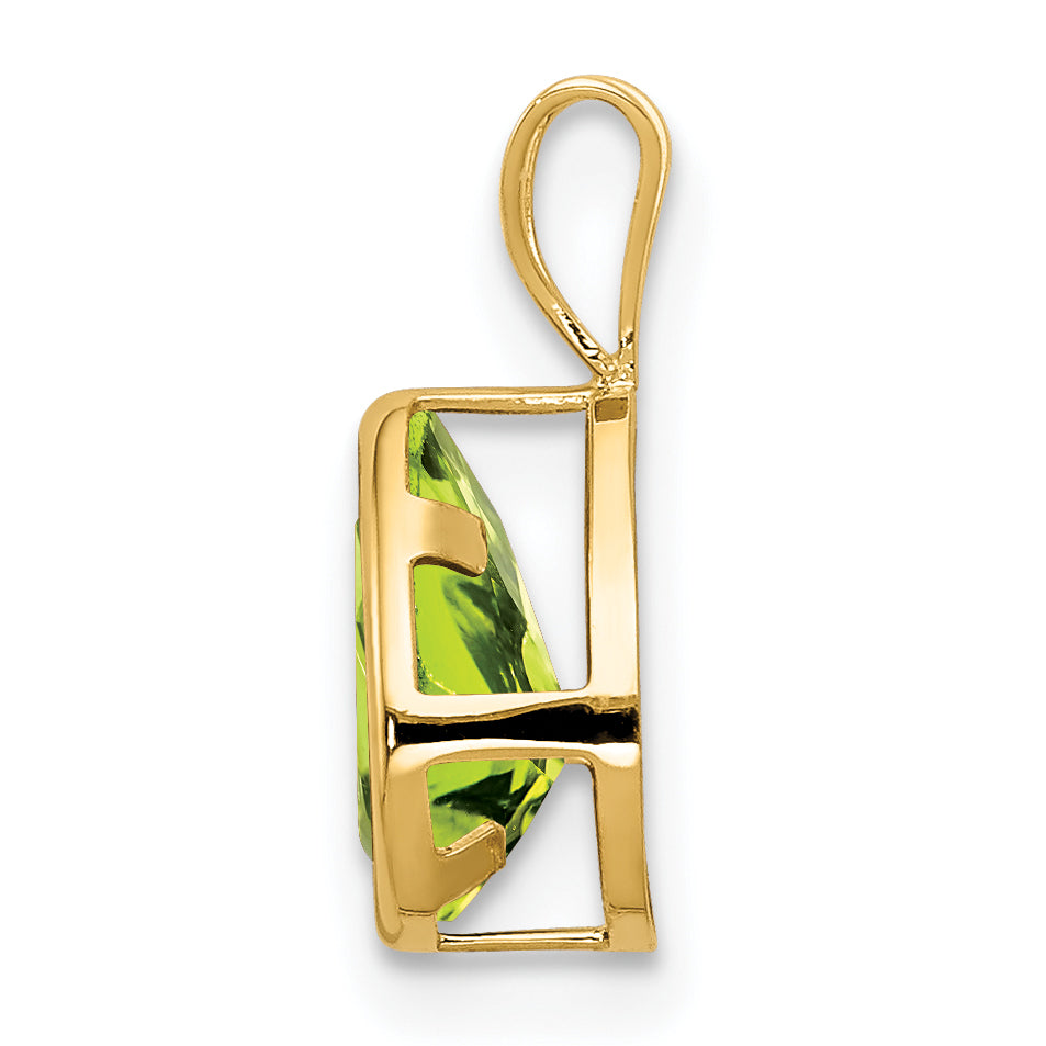 14K Yellow Gold 8x5mm Pear Peridot Checker bezel pendant