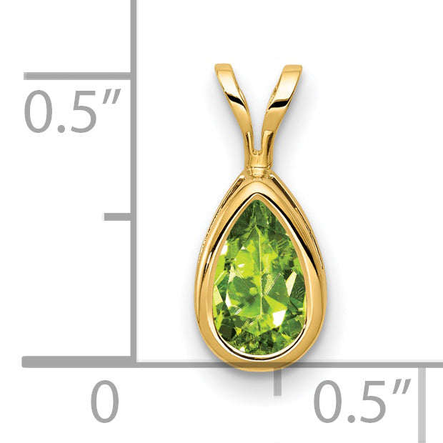 14K Yellow Gold 8x5mm Pear Peridot Checker bezel pendant