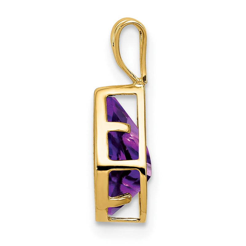 14K Yellow Gold 9x6mm Pear Amethyst Checker bezel pendant