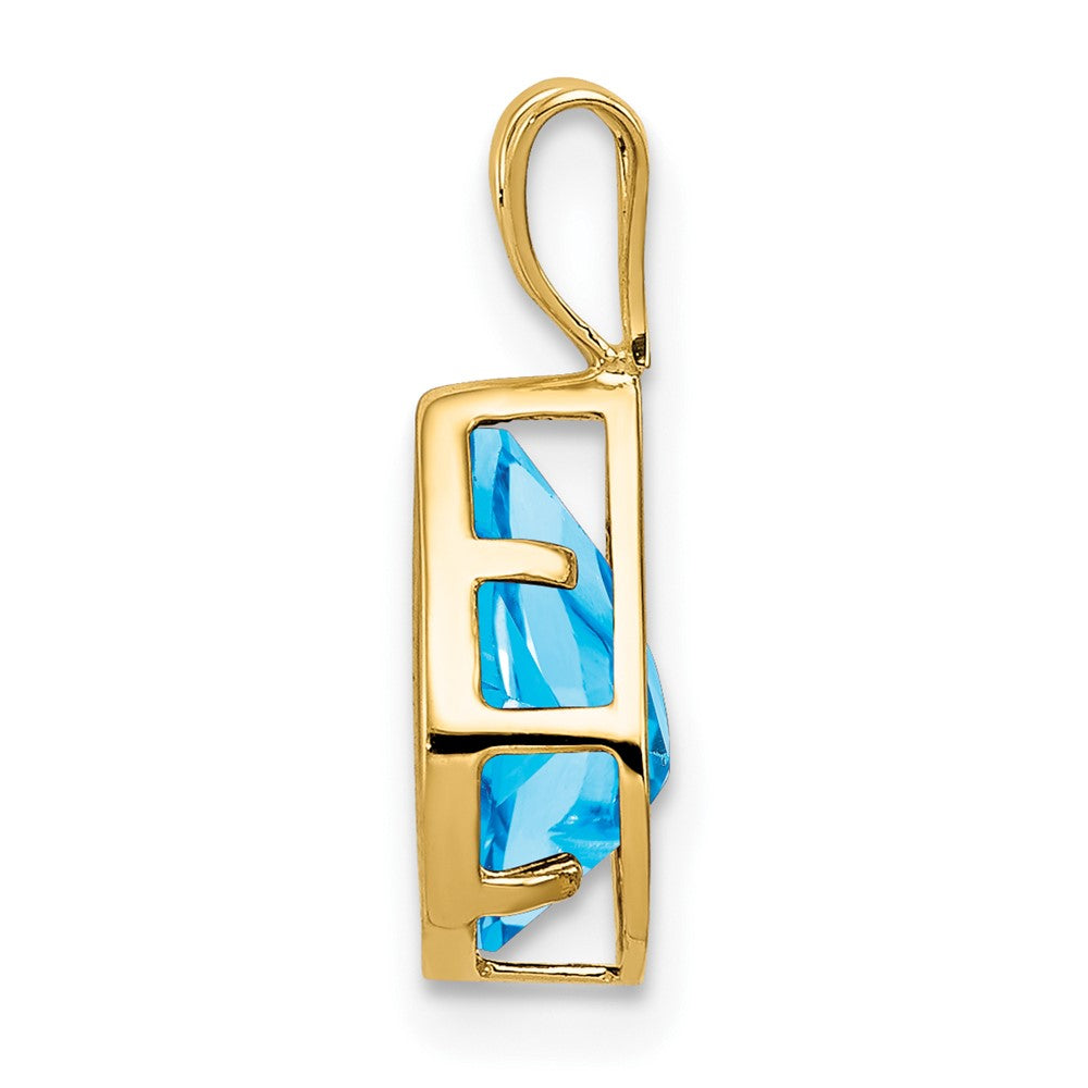 14K Yellow Gold 9x6mm Pear Blue Topaz Checker bezel pendant