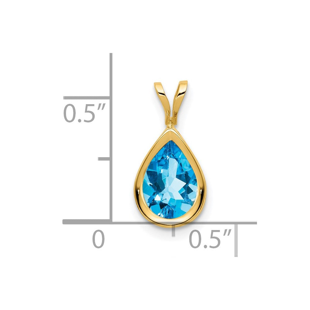 14K Yellow Gold 9x6mm Pear Blue Topaz Checker bezel pendant