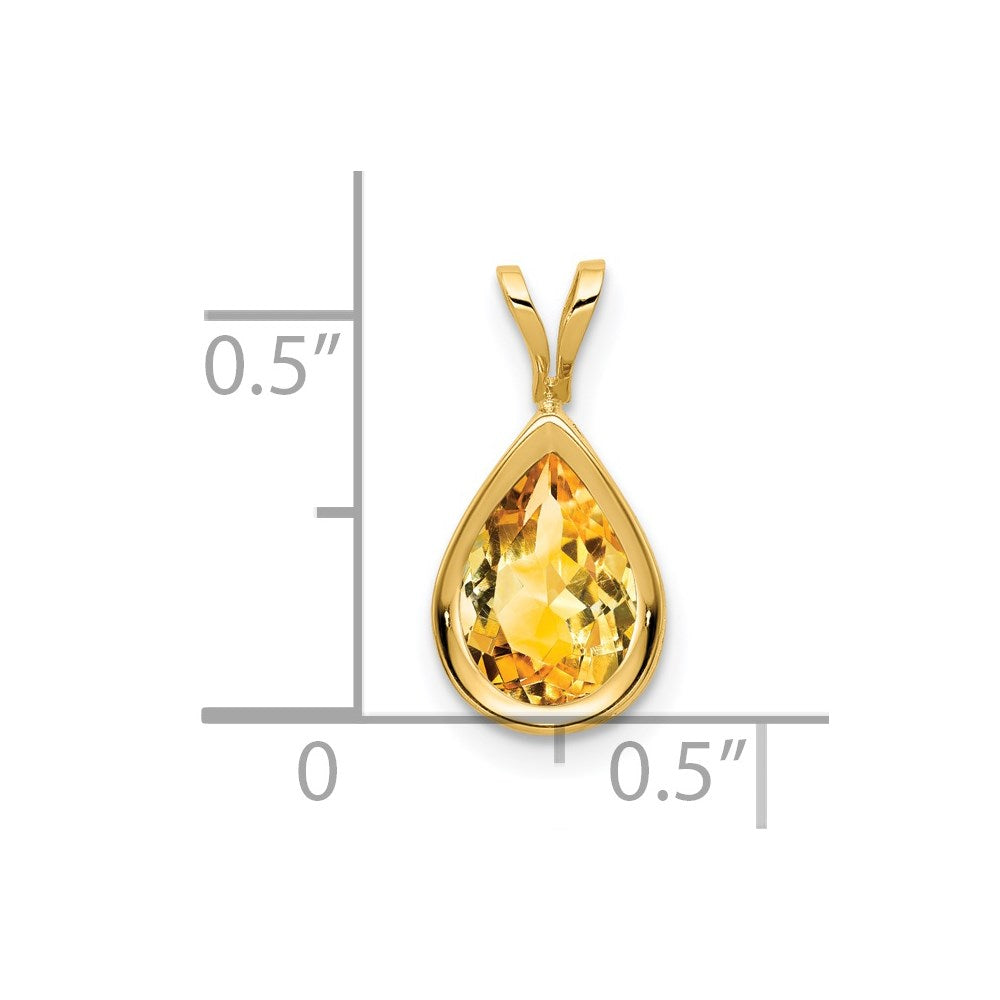 14K Yellow Gold 9x6mm Pear Citrine Checker bezel pendant