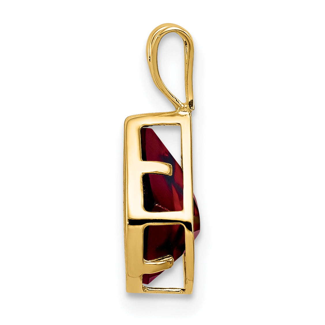 14K Yellow Gold 9x6mm Pear Garnet Checker bezel pendant