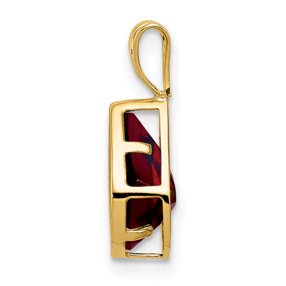 14K Yellow Gold 9x6mm Pear Garnet Checker bezel pendant