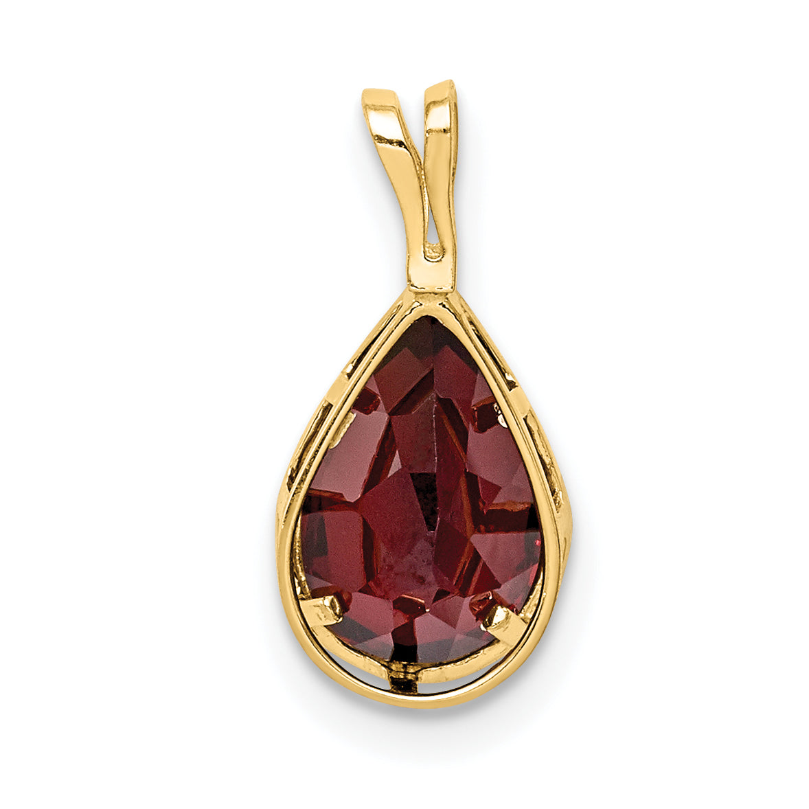 14K Yellow Gold 9x6mm Pear Garnet Checker bezel pendant
