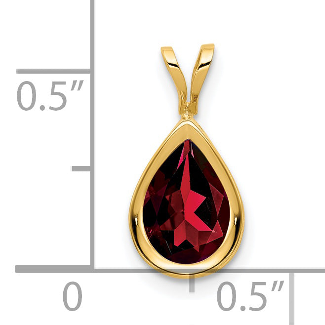 14K Yellow Gold 9x6mm Pear Garnet Checker bezel pendant