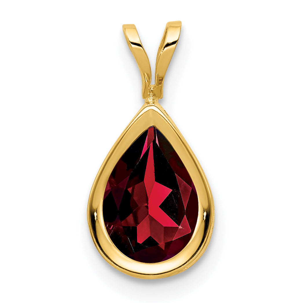 14K Yellow Gold 9x6mm Pear Garnet Checker bezel pendant