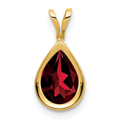 14K Yellow Gold 9x6mm Pear Garnet Checker bezel pendant