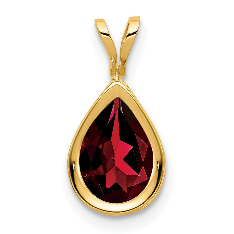 14K Yellow Gold 9x6mm Pear Garnet Checker bezel pendant