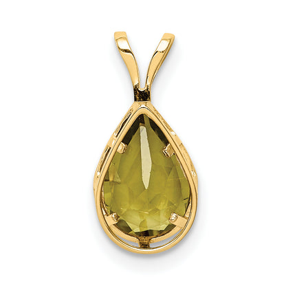 14K Yellow Gold 9x6mm Pear Peridot bezel pendant