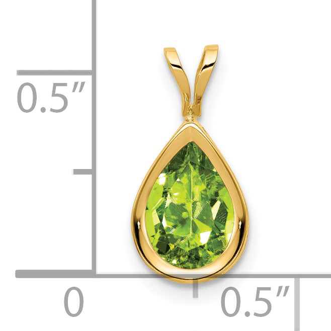 14K Yellow Gold 9x6mm Pear Peridot bezel pendant