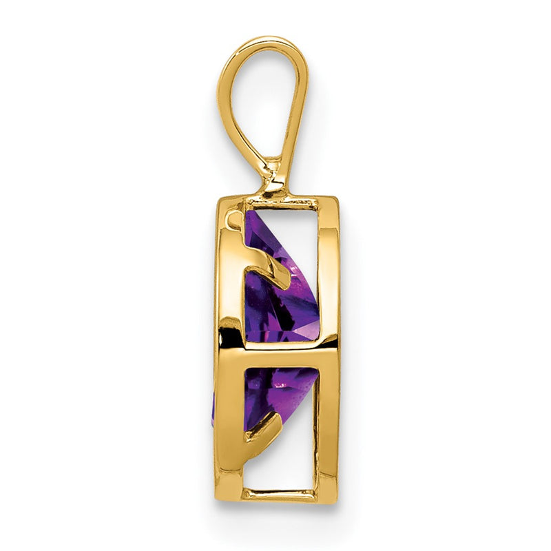 14K Yellow Gold 8x6mm Oval Amethyst Checker bezel pendant