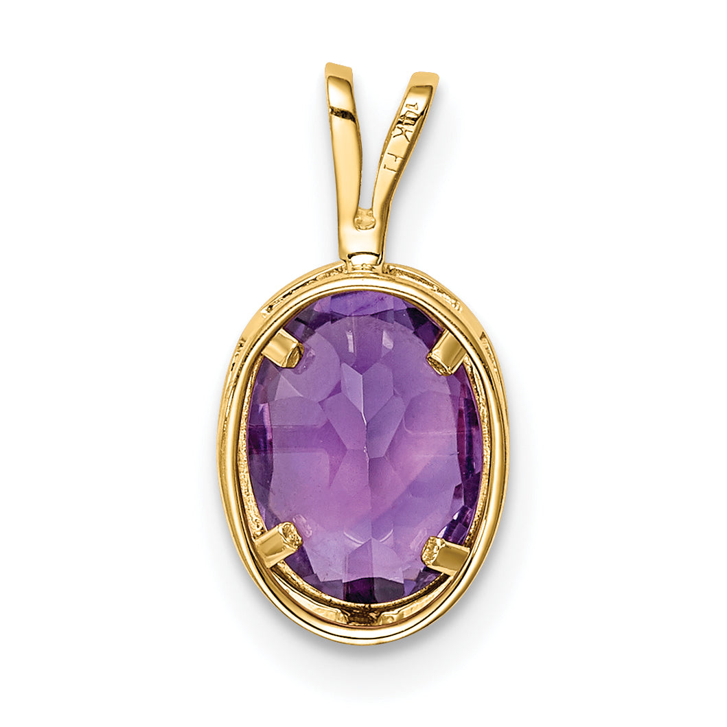 14K Yellow Gold 8x6mm Oval Amethyst Checker bezel pendant