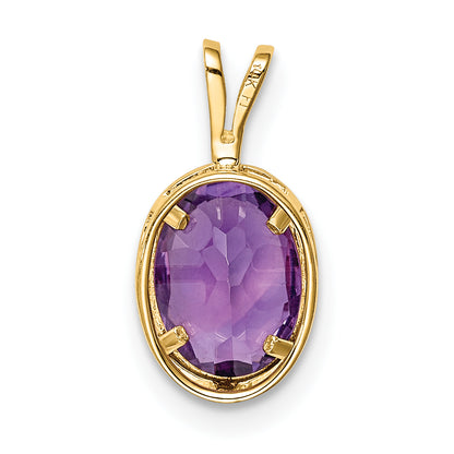 14K Yellow Gold 8x6mm Oval Amethyst Checker bezel pendant