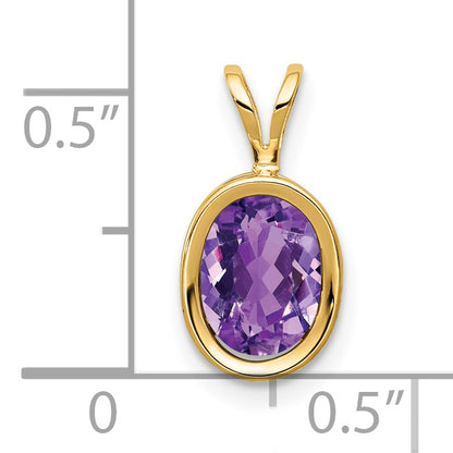 14K Yellow Gold 8x6mm Oval Amethyst Checker bezel pendant