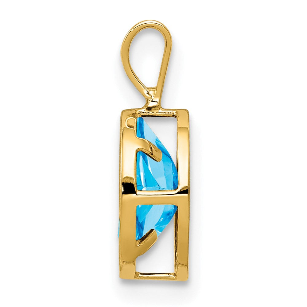 14K Yellow Gold 8x6mm Oval Blue Topaz bezel pendant