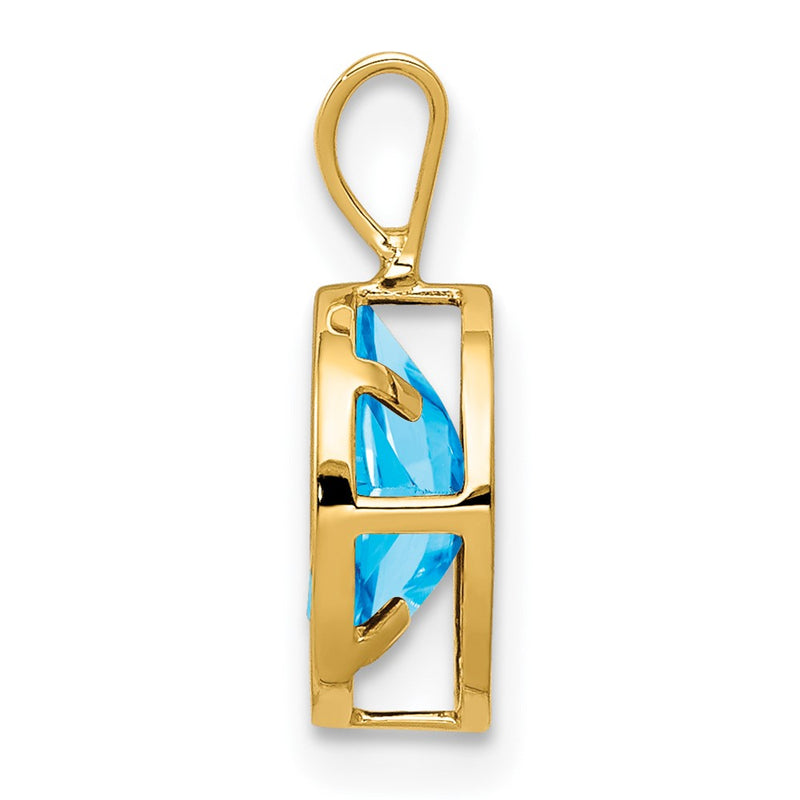 14K Yellow Gold 8x6mm Oval Blue Topaz bezel pendant