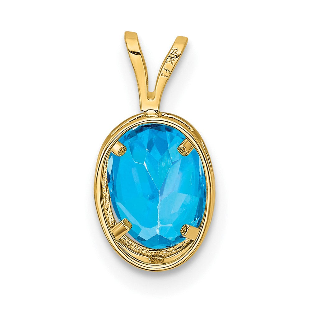 14K Yellow Gold 8x6mm Oval Blue Topaz bezel pendant