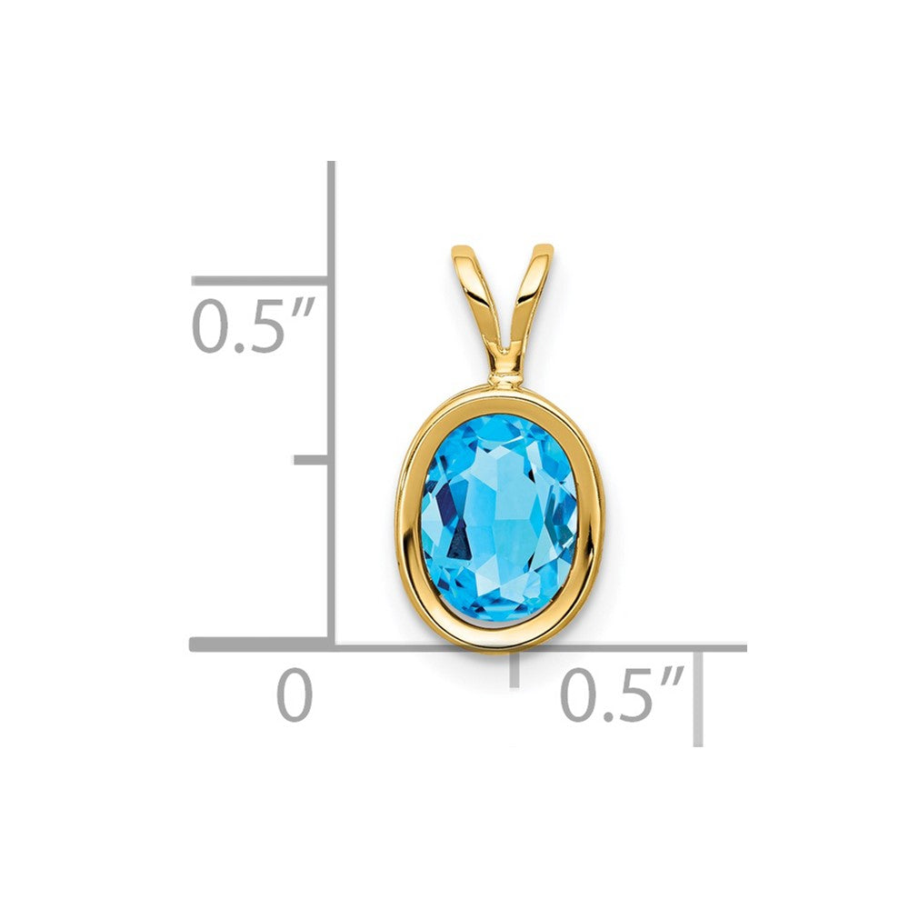 14K Yellow Gold 8x6mm Oval Blue Topaz bezel pendant