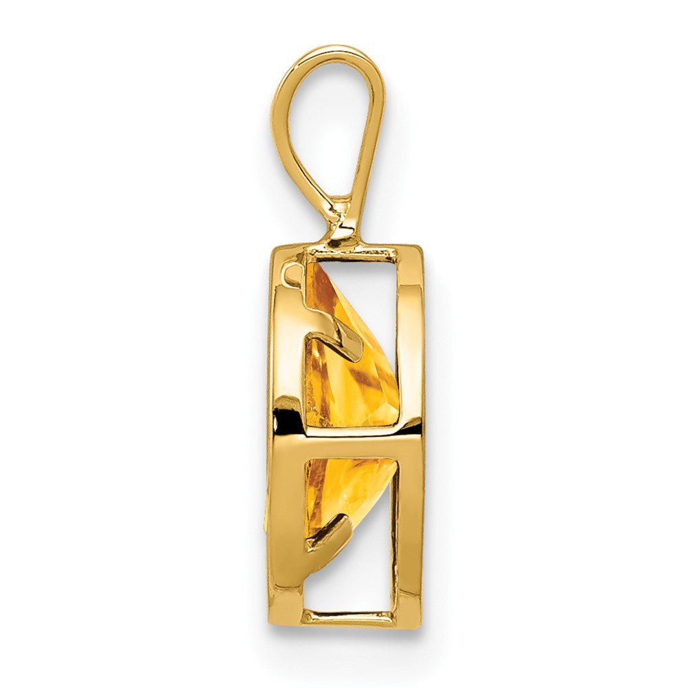 14K Yellow Gold 8x6mm Oval Citrine Checker bezel pendant