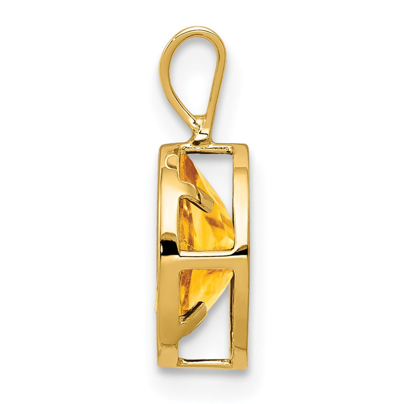 14K Yellow Gold 8x6mm Oval Citrine Checker bezel pendant