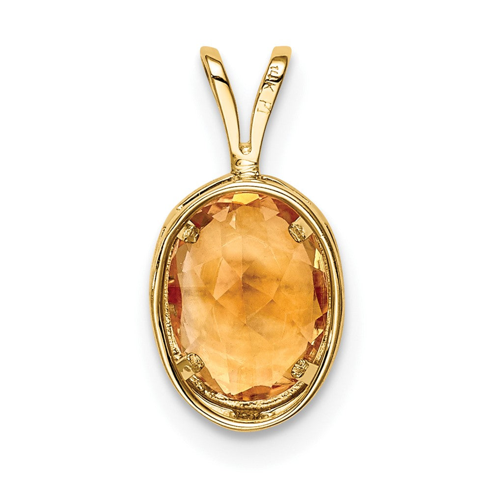 14K Yellow Gold 8x6mm Oval Citrine Checker bezel pendant