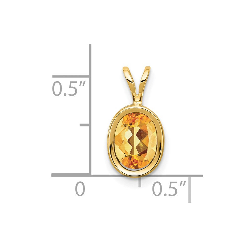 14K Yellow Gold 8x6mm Oval Citrine Checker bezel pendant