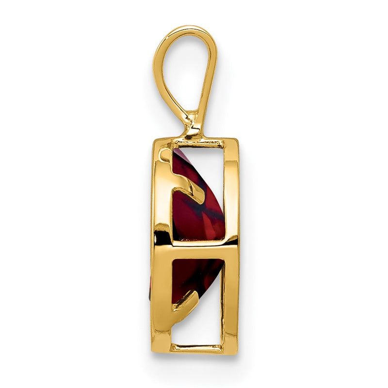 14K Yellow Gold 8x6mm Oval Garnet Checker bezel pendant