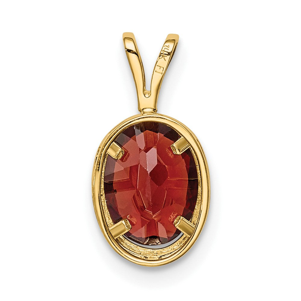 14K Yellow Gold 8x6mm Oval Garnet Checker bezel pendant