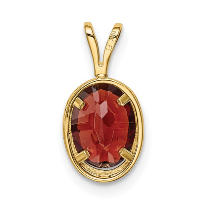 14K Yellow Gold 8x6mm Oval Garnet Checker bezel pendant