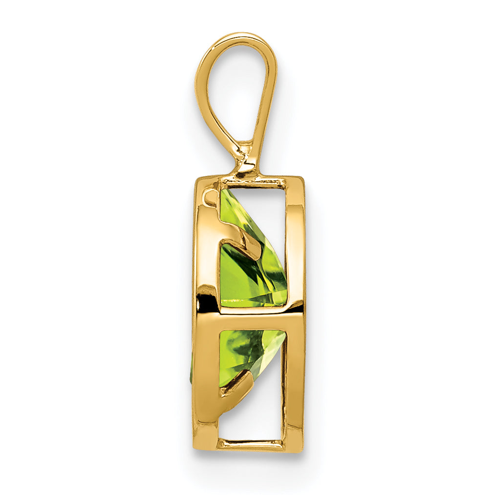 14K Yellow Gold 8x6mm Oval Peridot Checker bezel pendant