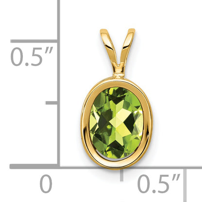 14K Yellow Gold 8x6mm Oval Peridot Checker bezel pendant