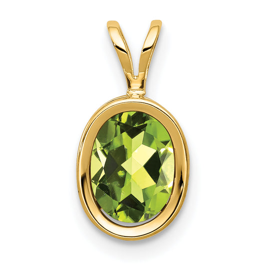 14K Yellow Gold 8x6mm Oval Peridot Checker bezel pendant