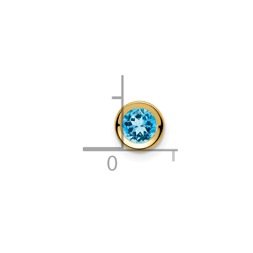 14K Yellow Gold 5mm Blue Topaz Checker bezel pendant