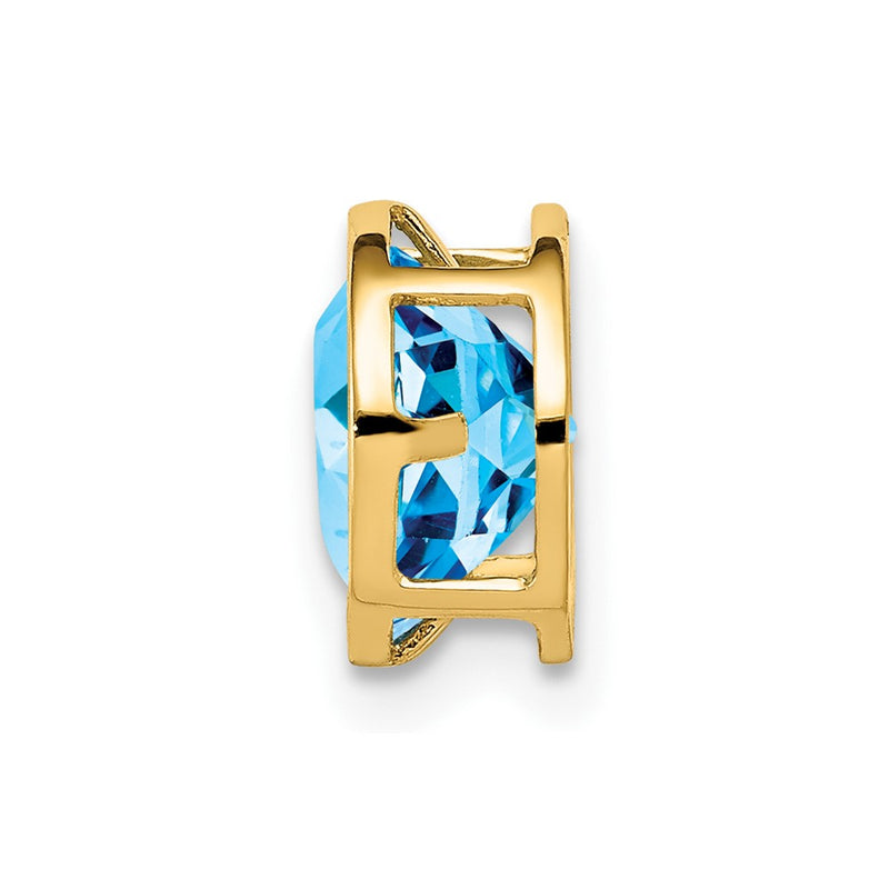 14K Yellow Gold 7mm Blue Topaz Checker bezel pendant
