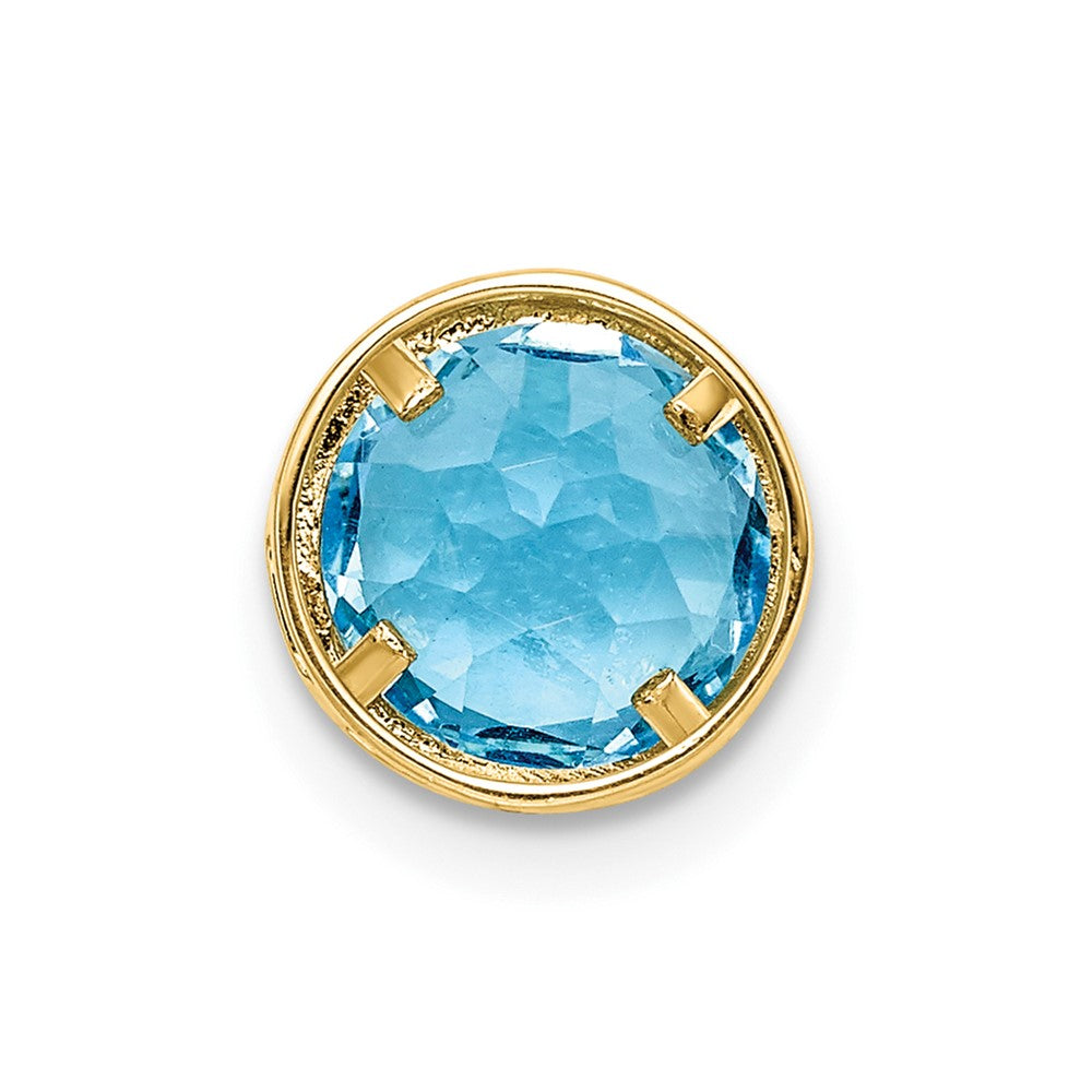 14K Yellow Gold 7mm Blue Topaz Checker bezel pendant