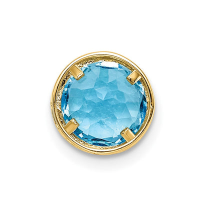 14K Yellow Gold 7mm Blue Topaz Checker bezel pendant