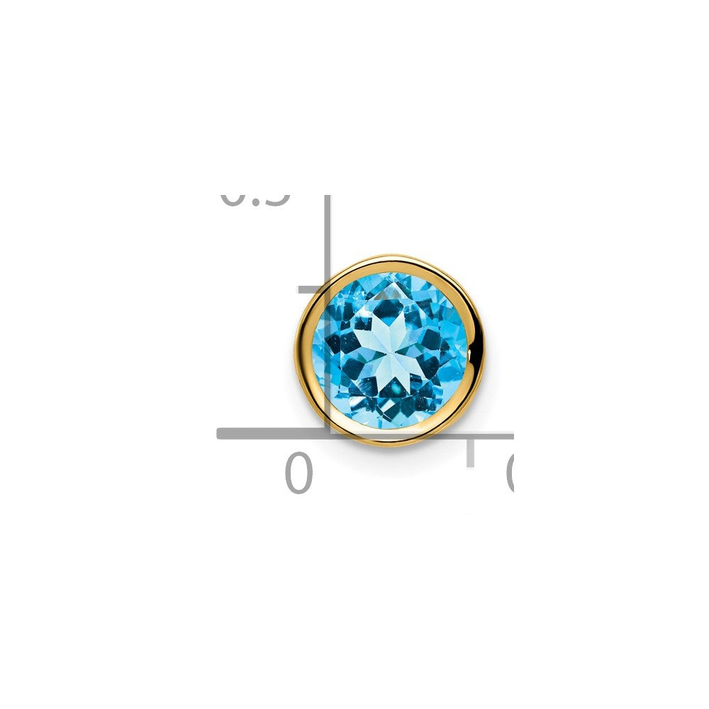 14K Yellow Gold 7mm Blue Topaz Checker bezel pendant