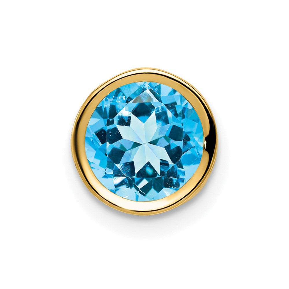 14K Yellow Gold 7mm Blue Topaz Checker bezel pendant